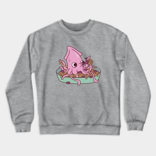 Cute Squid Squirting Squid Ink Pasta Funny Crewneck Sweatshirt